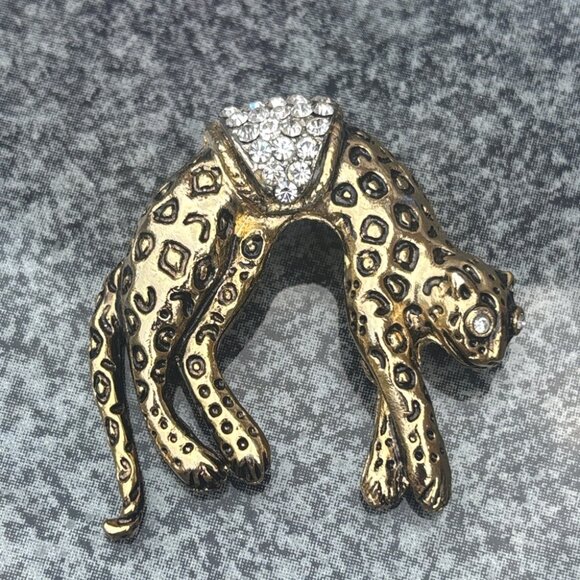 Vintage Iconic 1950's LEOPARD moving tail Rhinestone Brooch Pin - Picture 1 of 7